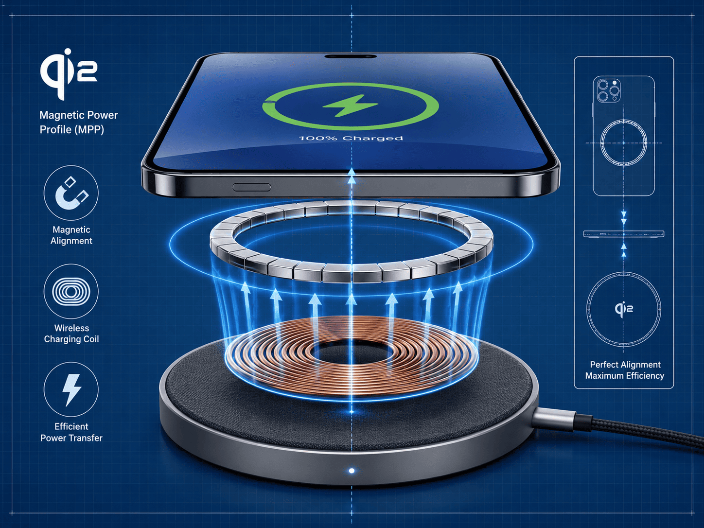 Diagram showing the Magnetic Power Profile (MPP) of a Qi2 charger.