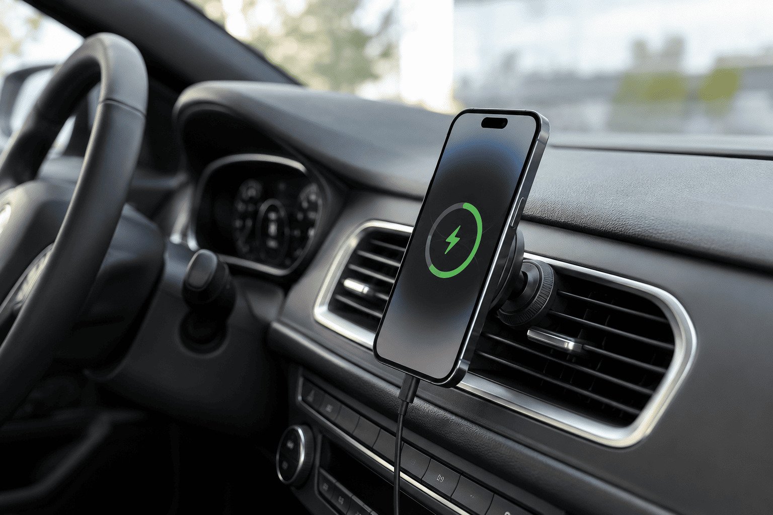 Qi2 25W car charger testing in vehicle