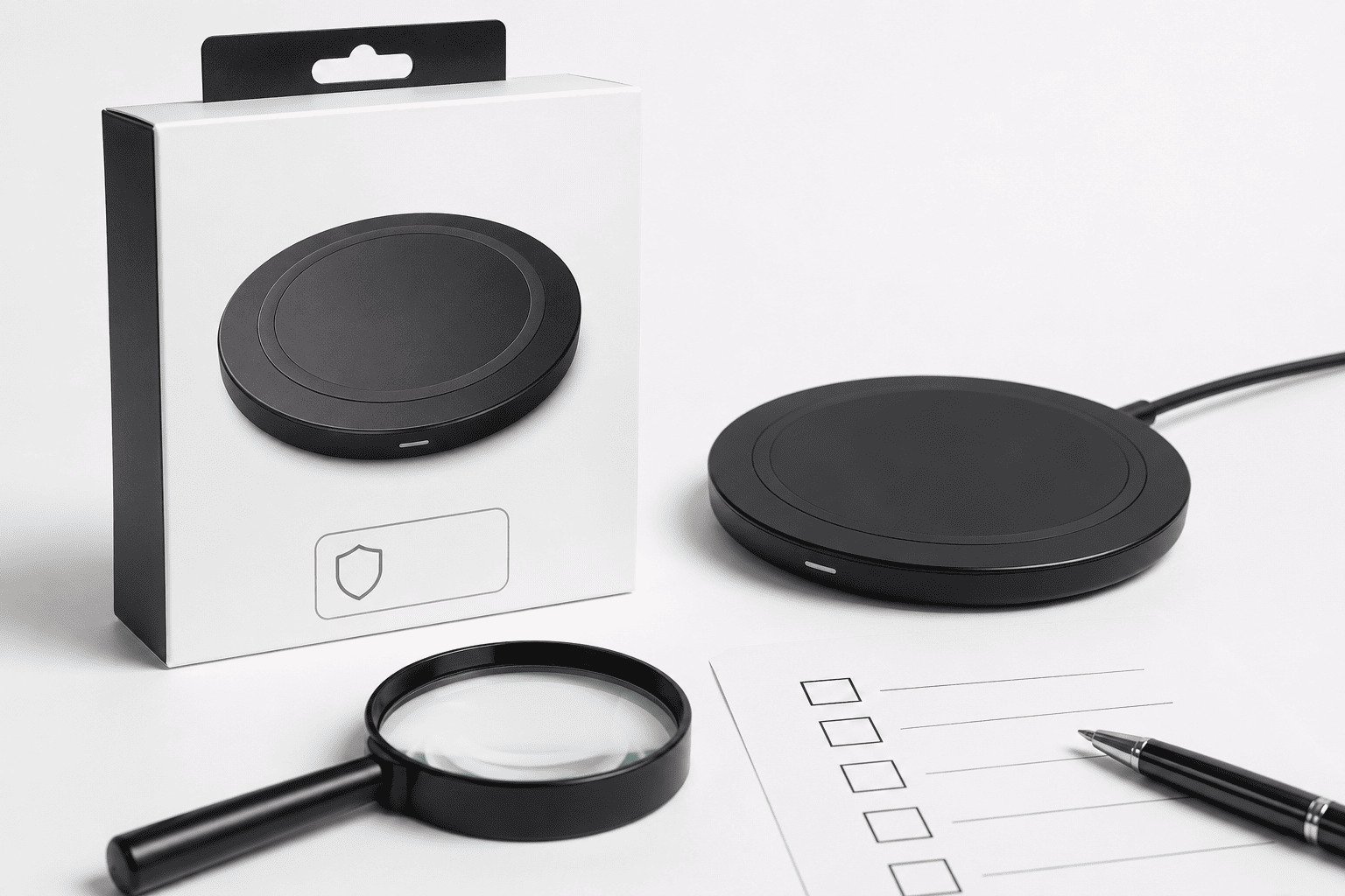 Qi logo on wireless charger package