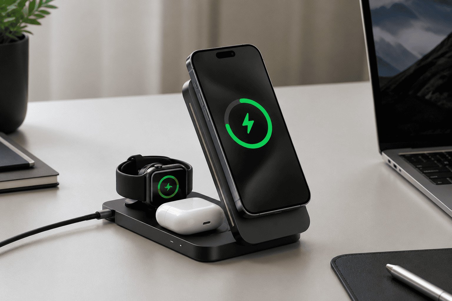 3 in 1 25W foldable wireless charger for phone watch and earbuds