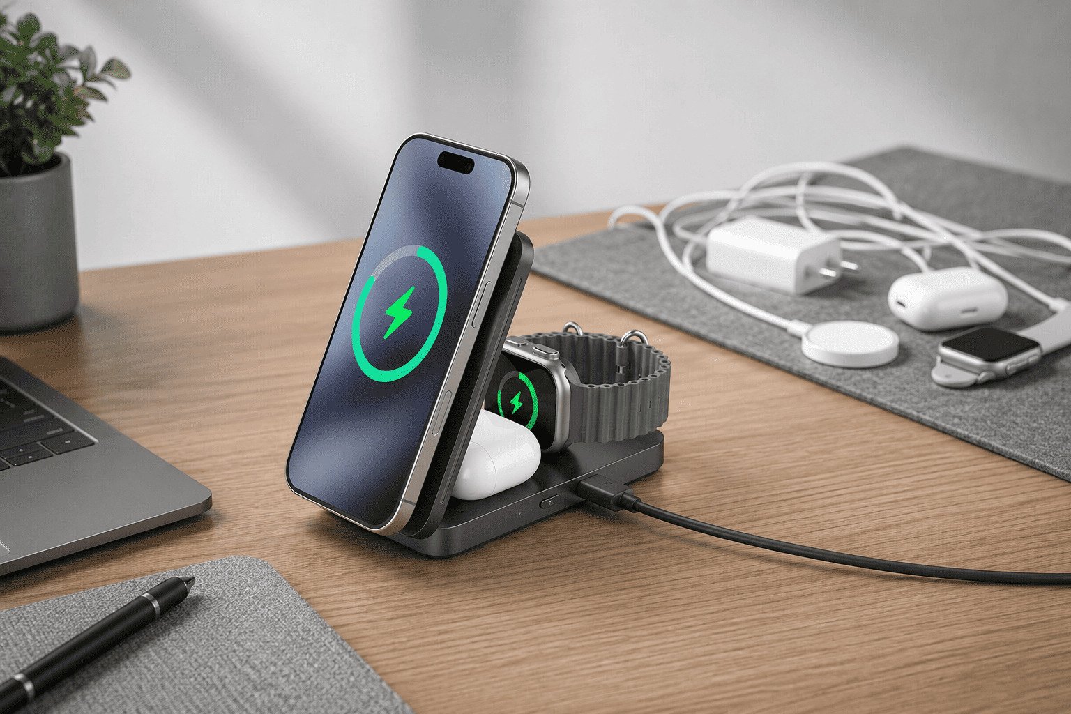 3 in 1 25W foldable wireless charger reducing cable clutter