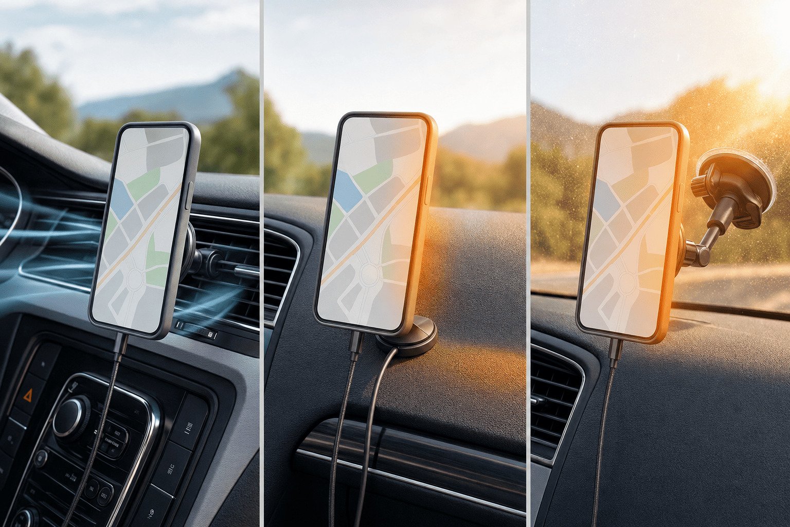 wireless car chargers vent dashboard windshield summer heat comparison